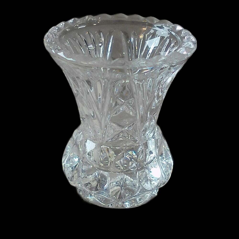Eternal 24% Lead Crystal Toothpick Holder Sawtooth Rim Taiwan Vintage Glass